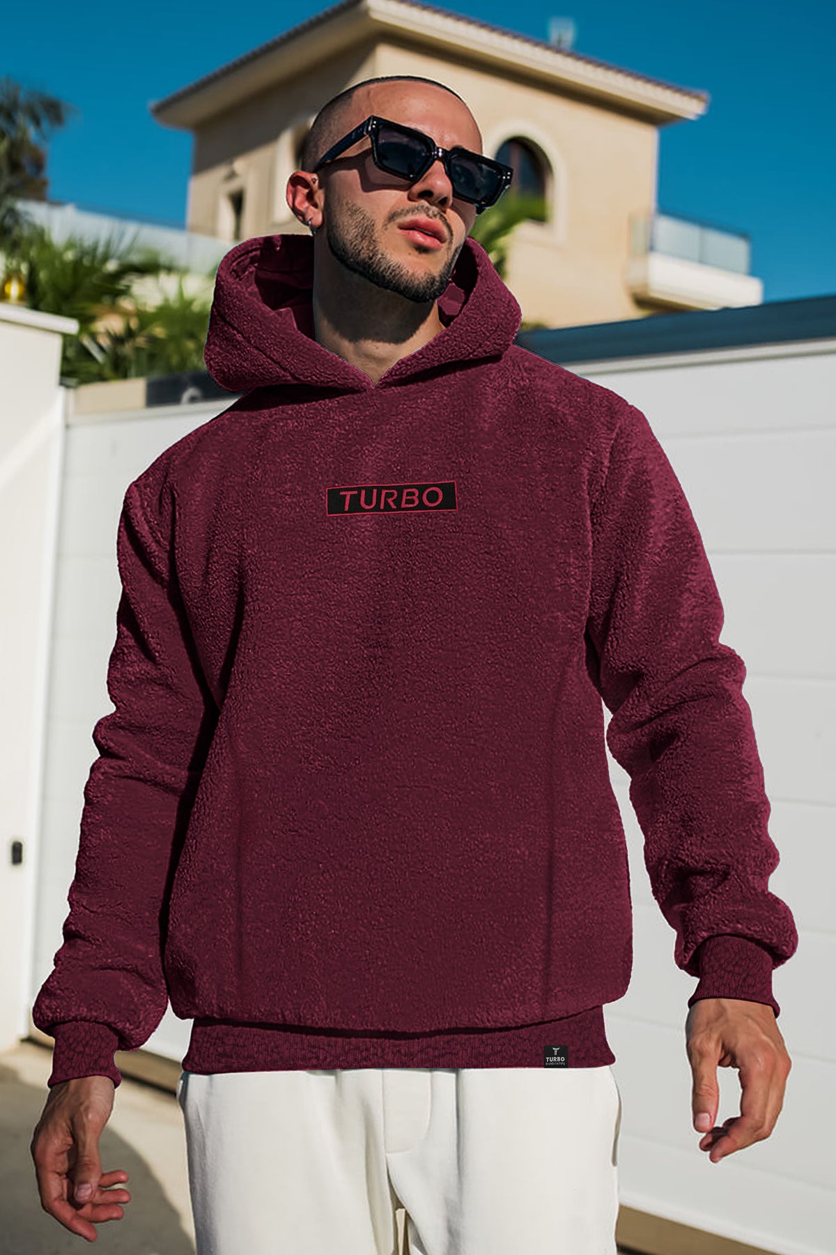 Turbo Cozy Imported Sherpa Lined Hoodie In Maroon Maroon M