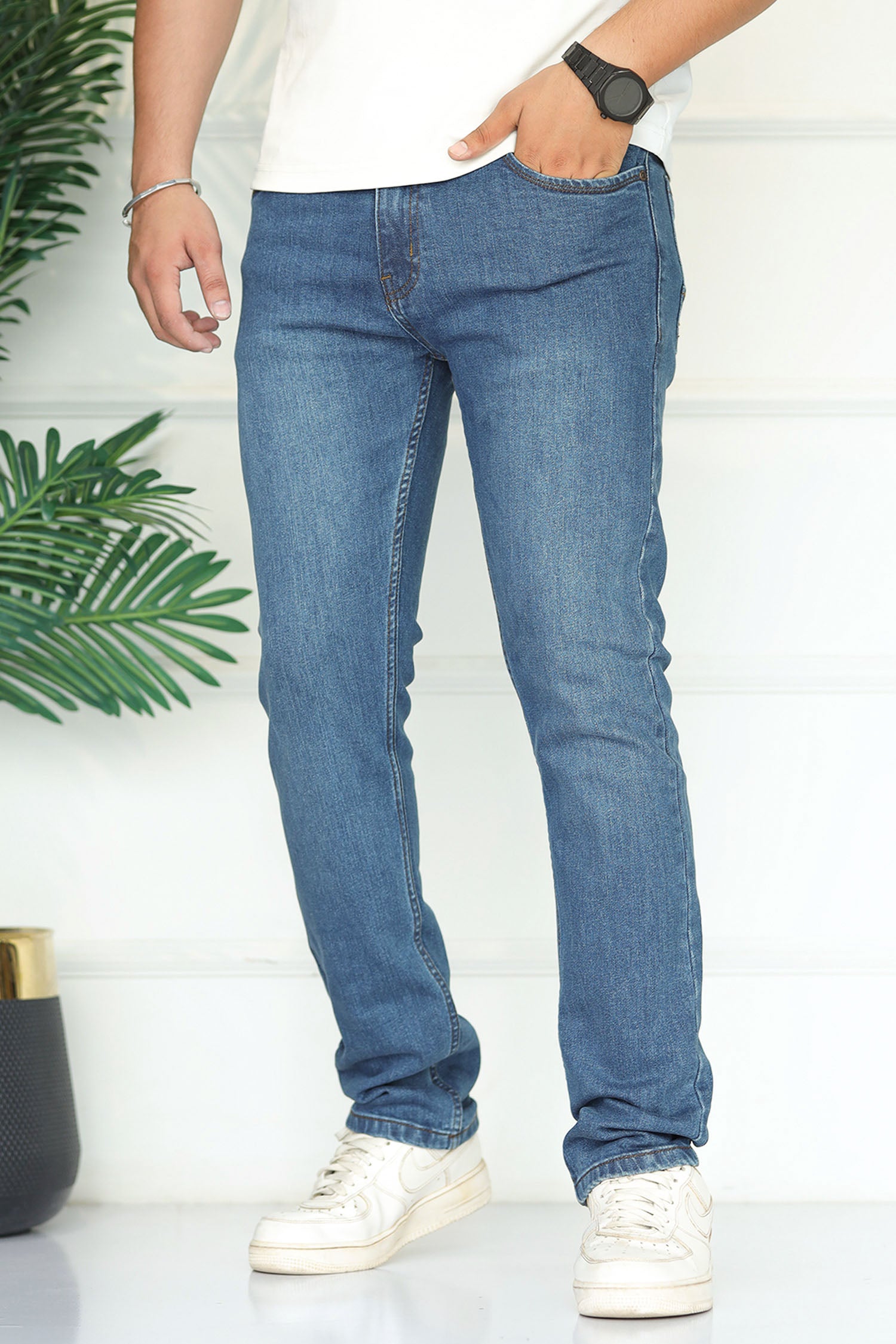 Turbo 'Skinny' Solid Light washed Slim-Fit Jeans In Mid Blue