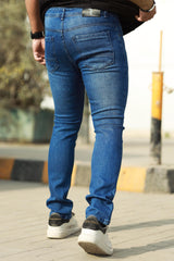 Faded Style Slim Fit Turbo Jeans In Mid Blue