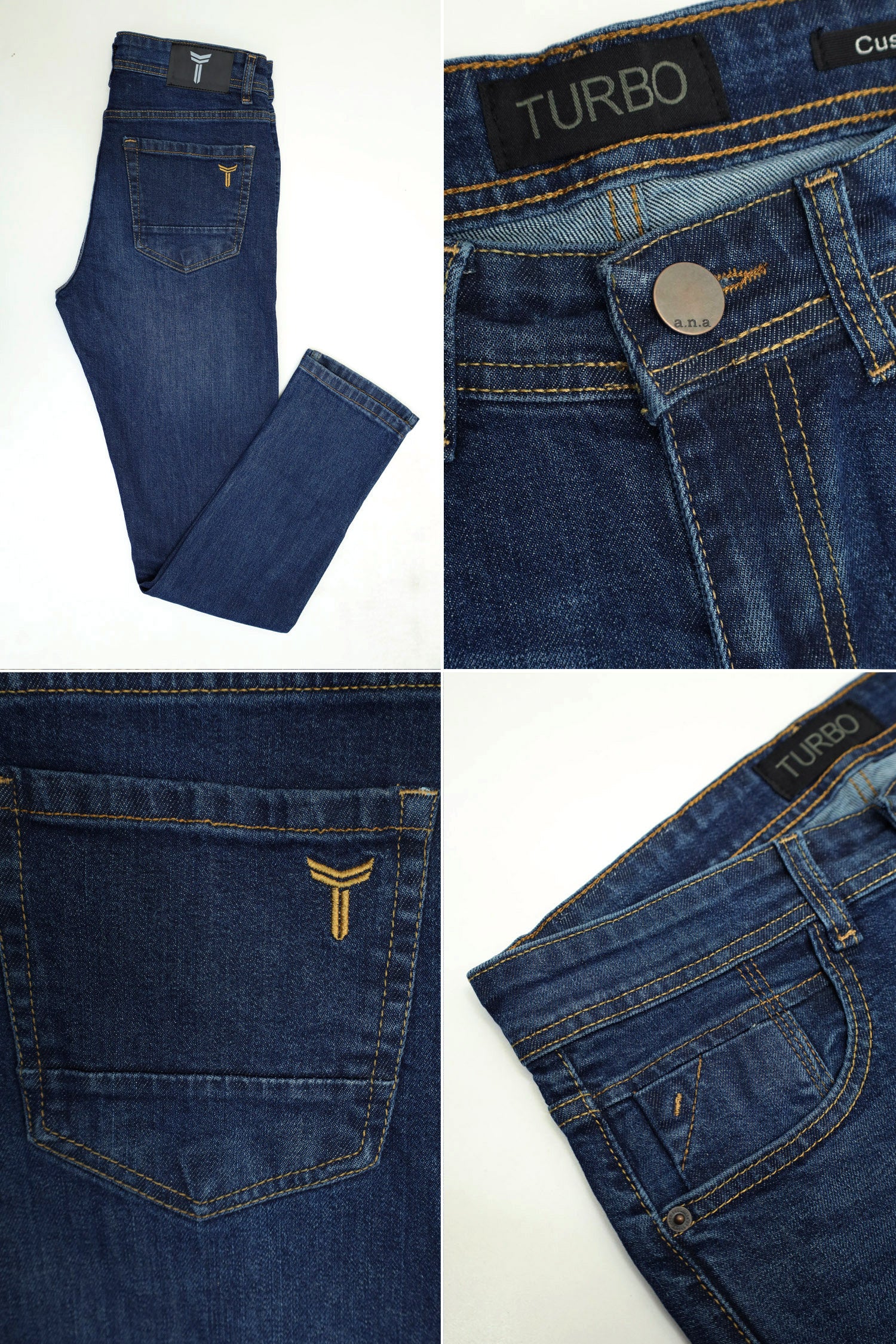 Plain Turbo Slim Fit Jeans In Mid Blue