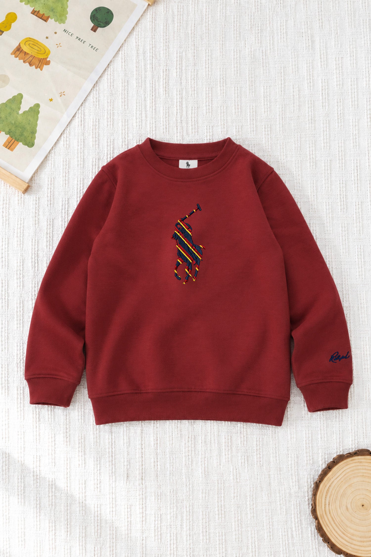 Plo Rph Lren Heritage Round Neck Kid's Sweatshirt In Maroon