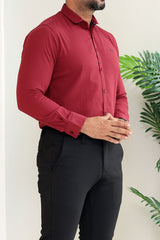 Turbo Self Lining Long Sleeve Cotton Casual Shirt In Maroon