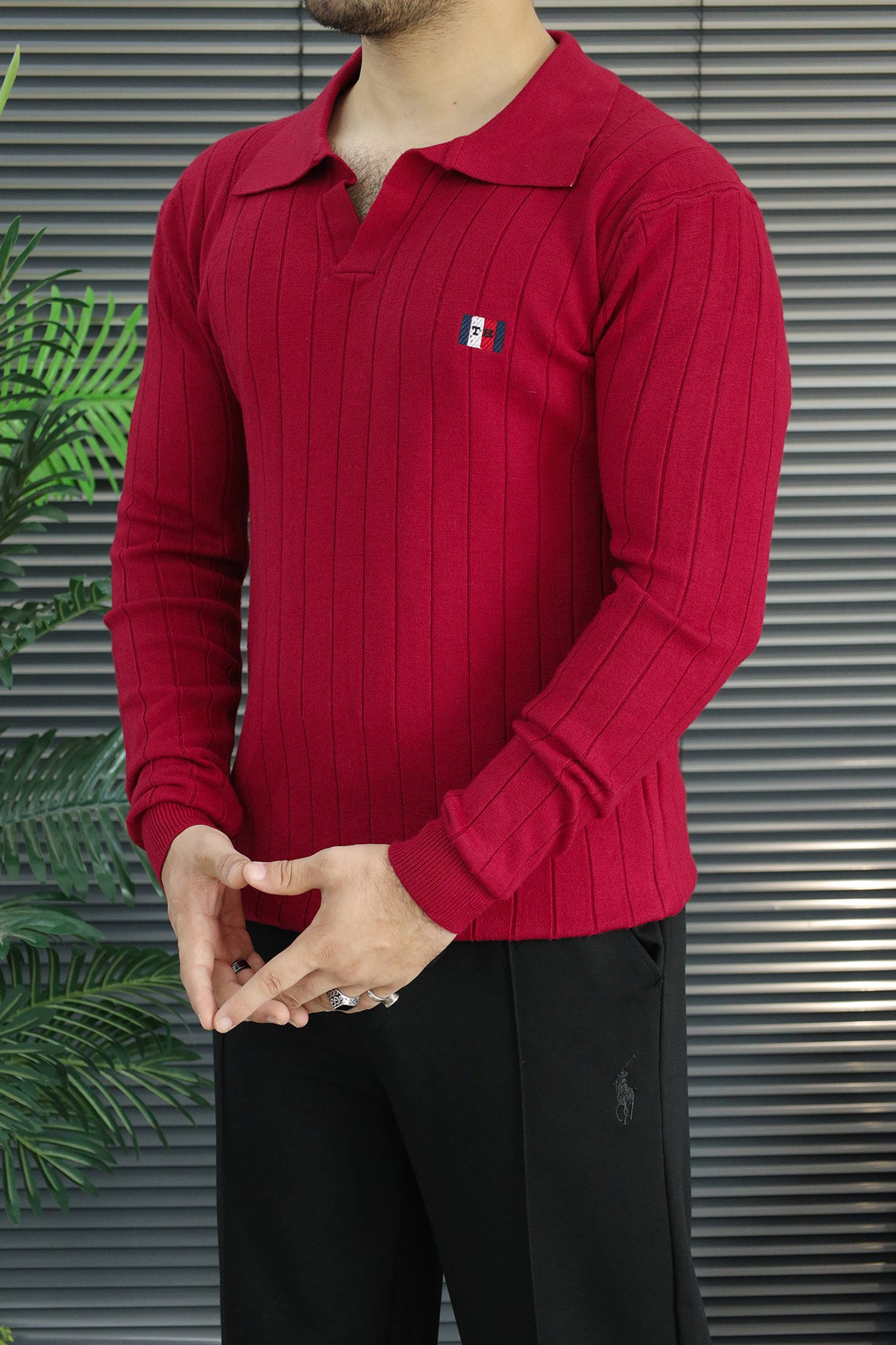 Turbo Open Johnny Collar Imported Men's Sweater