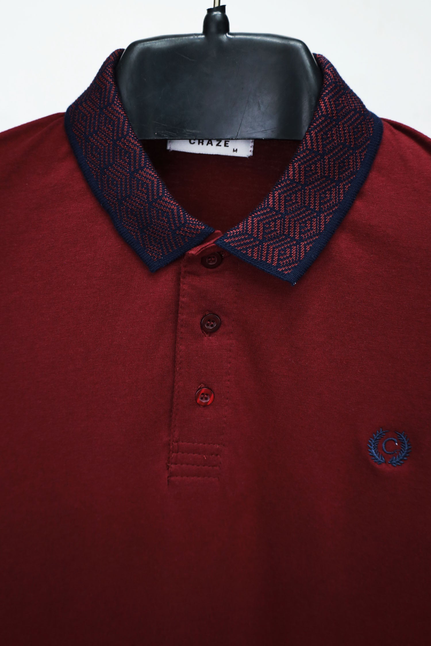 Craze Front Logo Design Cropped Collar Polo Shirt