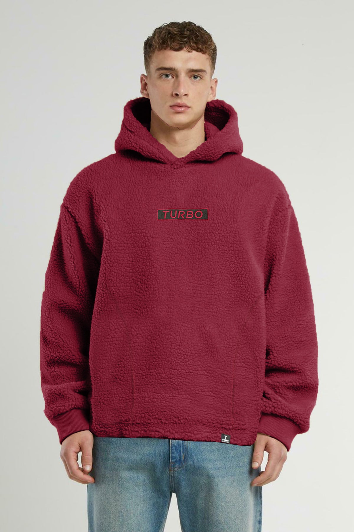 Turbo Cozy Imported Sherpa-Lined Hoodie In Maroon