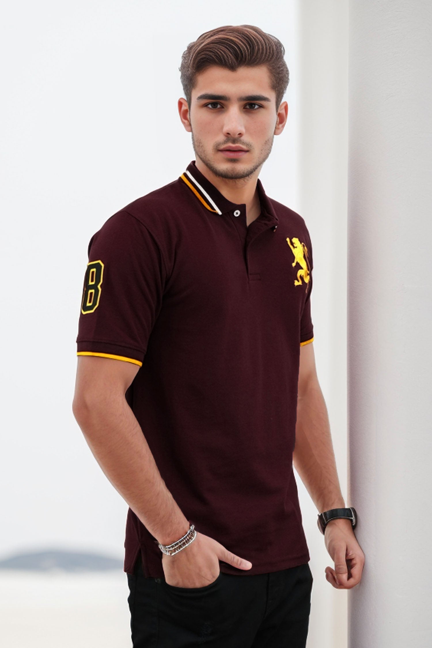 Giordno 3D Lion Striped Men's Polo Shirt