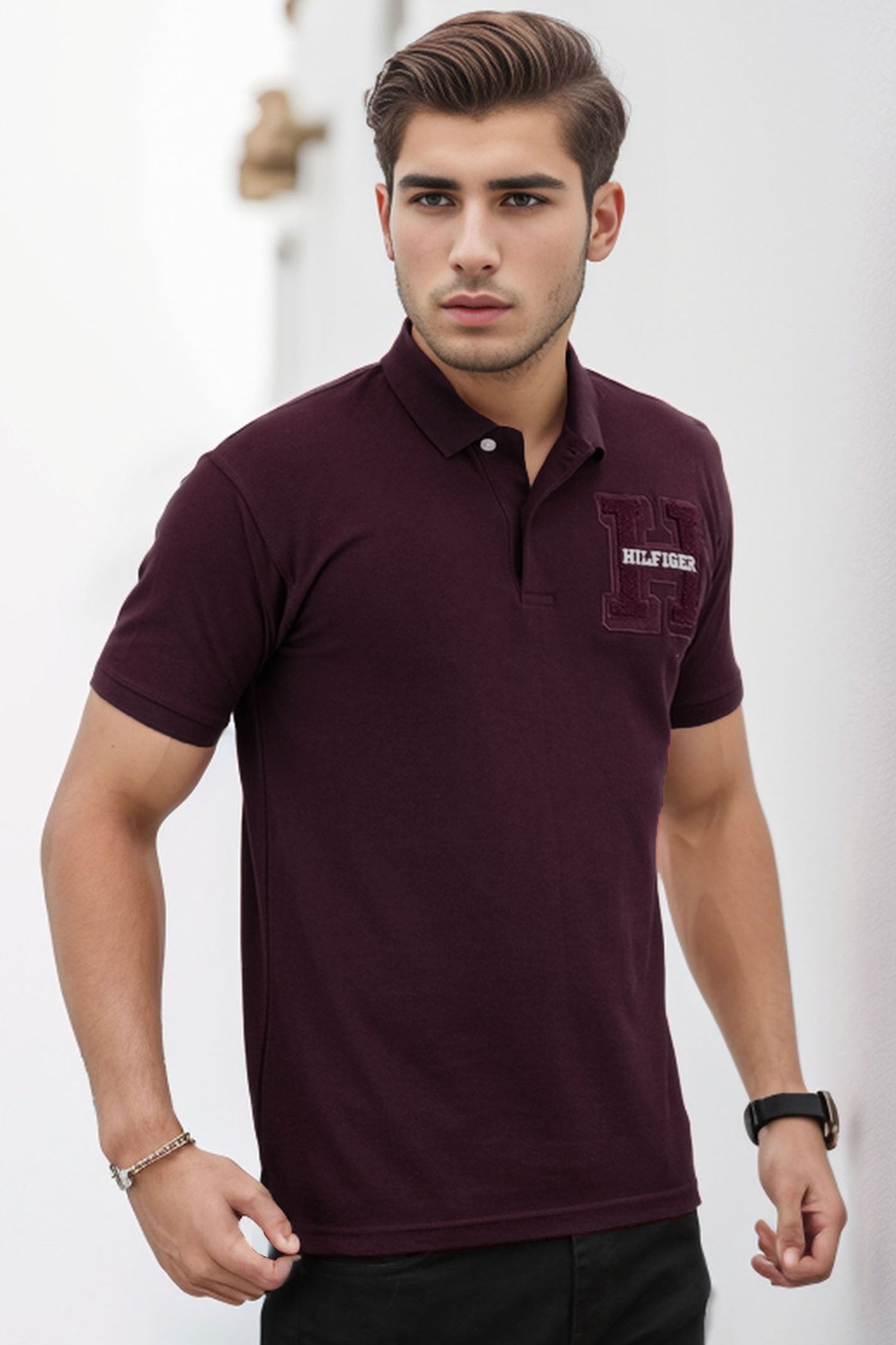 Hlfigr Classic Letter Printed Men's Polo Shirt