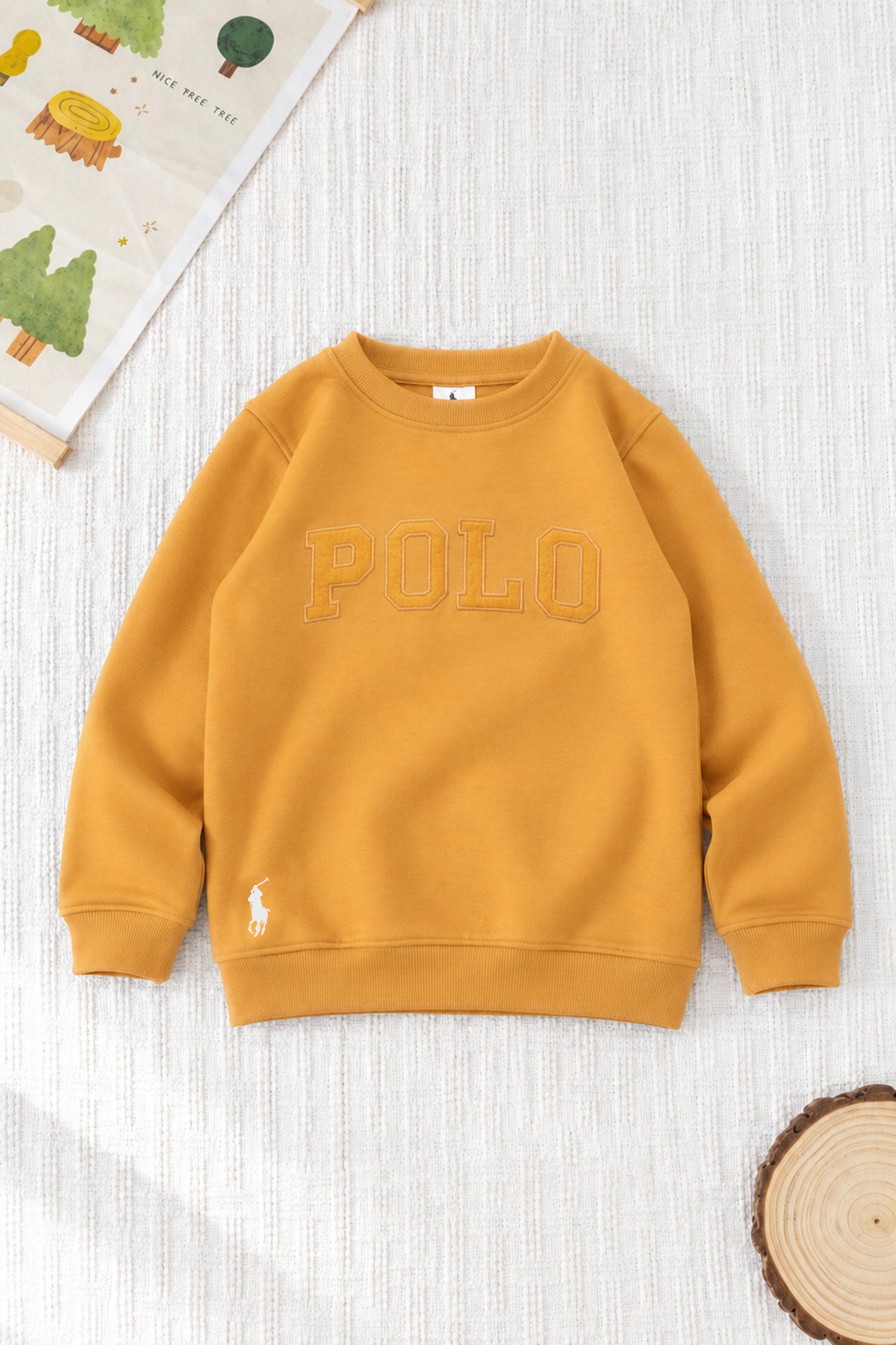 Polo Pony Basic Round Neck Kid's Sweatshirt In Mastard