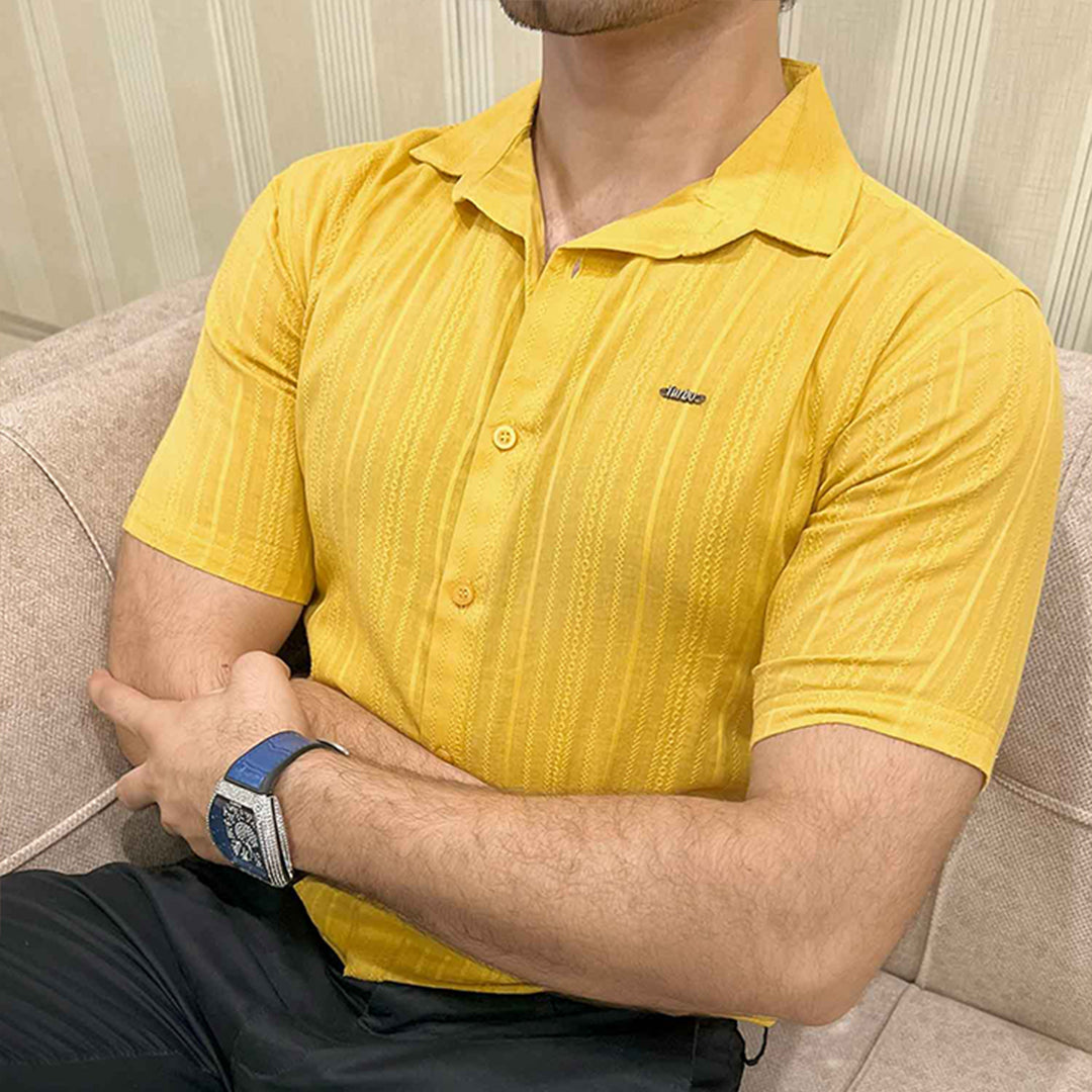 Turbo Textured Champ Casual Shirt In Mustard Yellow