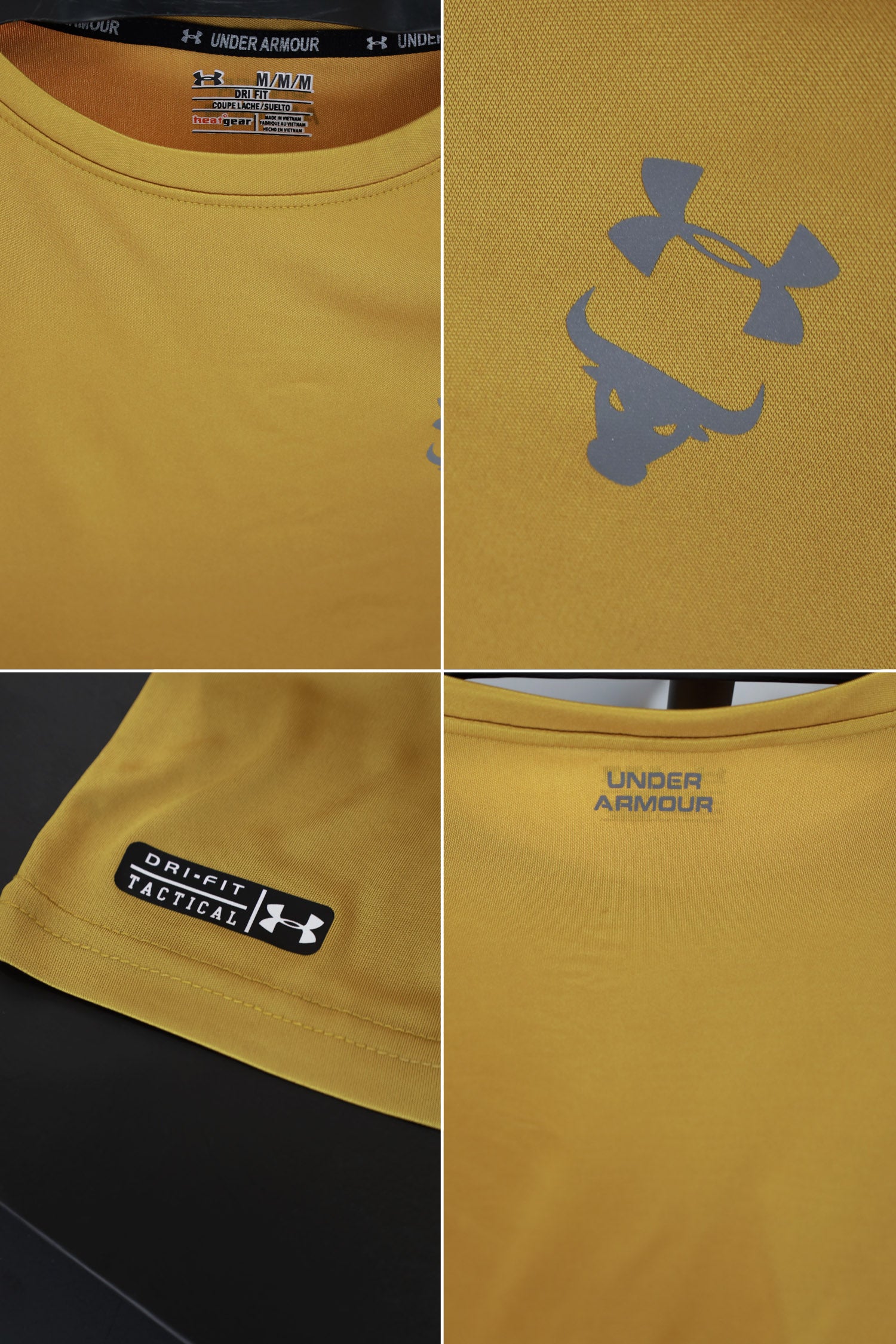 Dry Fit Crew Neck Tee With Undr Armor Reflector Logo In Mustard Yellow