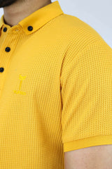 Self Texture Turbo Men Polo Shirt In Mustard Yellow
