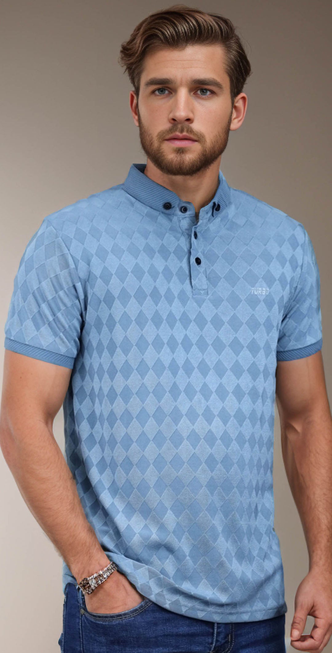 Self Design Turbo Signature Polo Shirt in Light Blue