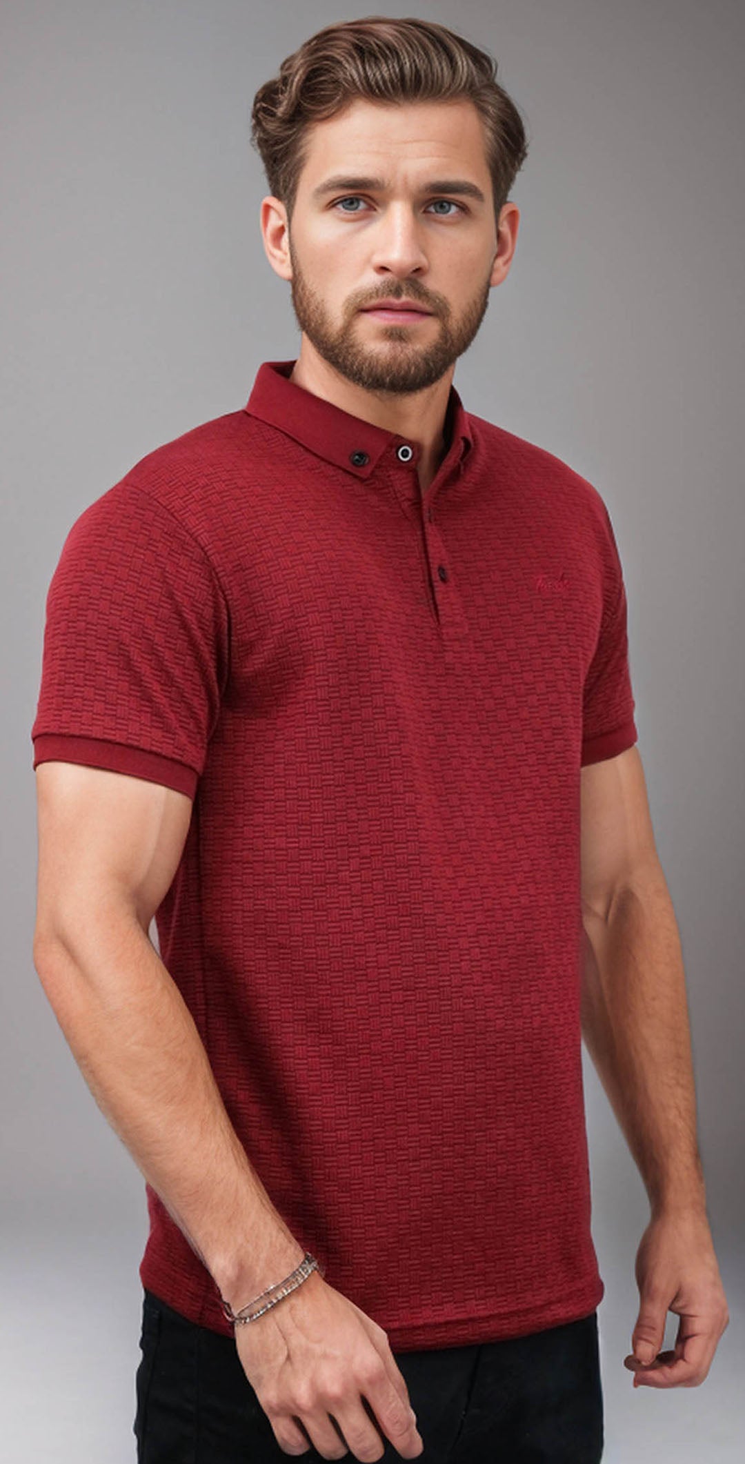 Self Design Turbo Polo Shirt in Maroon