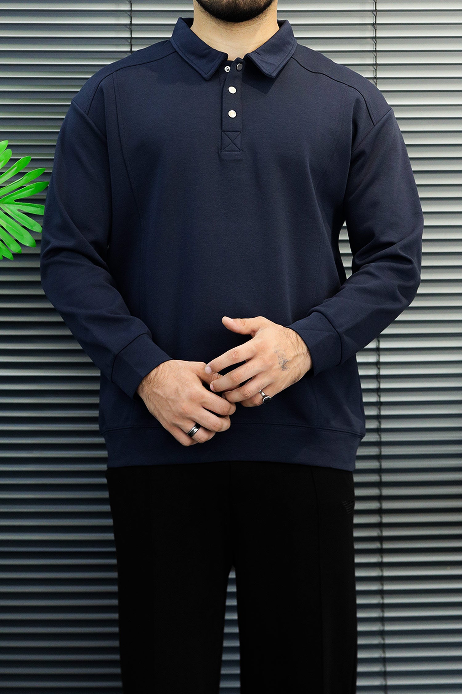Turbo Minimal Urban Knit-Style Imported Collared Men's Sweatshirt