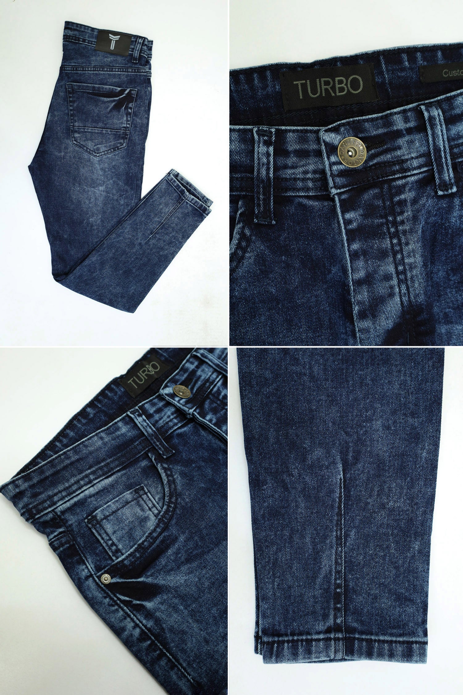 Faded Turbo Ankle Fit Jeans In Navy Blue