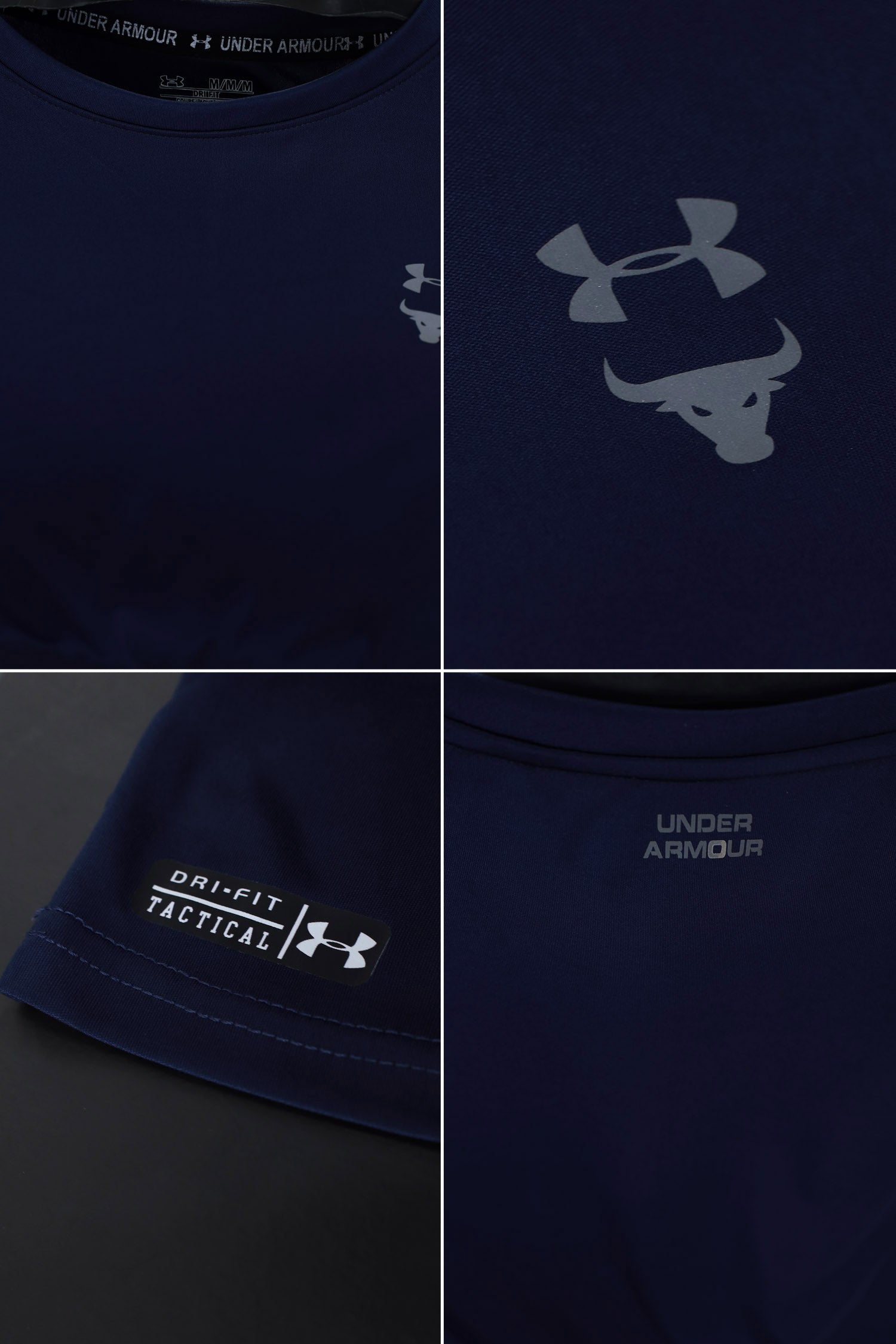 Dry Fit Crew Neck Tee With Andr Armor Reflector Logo In Navy Blue