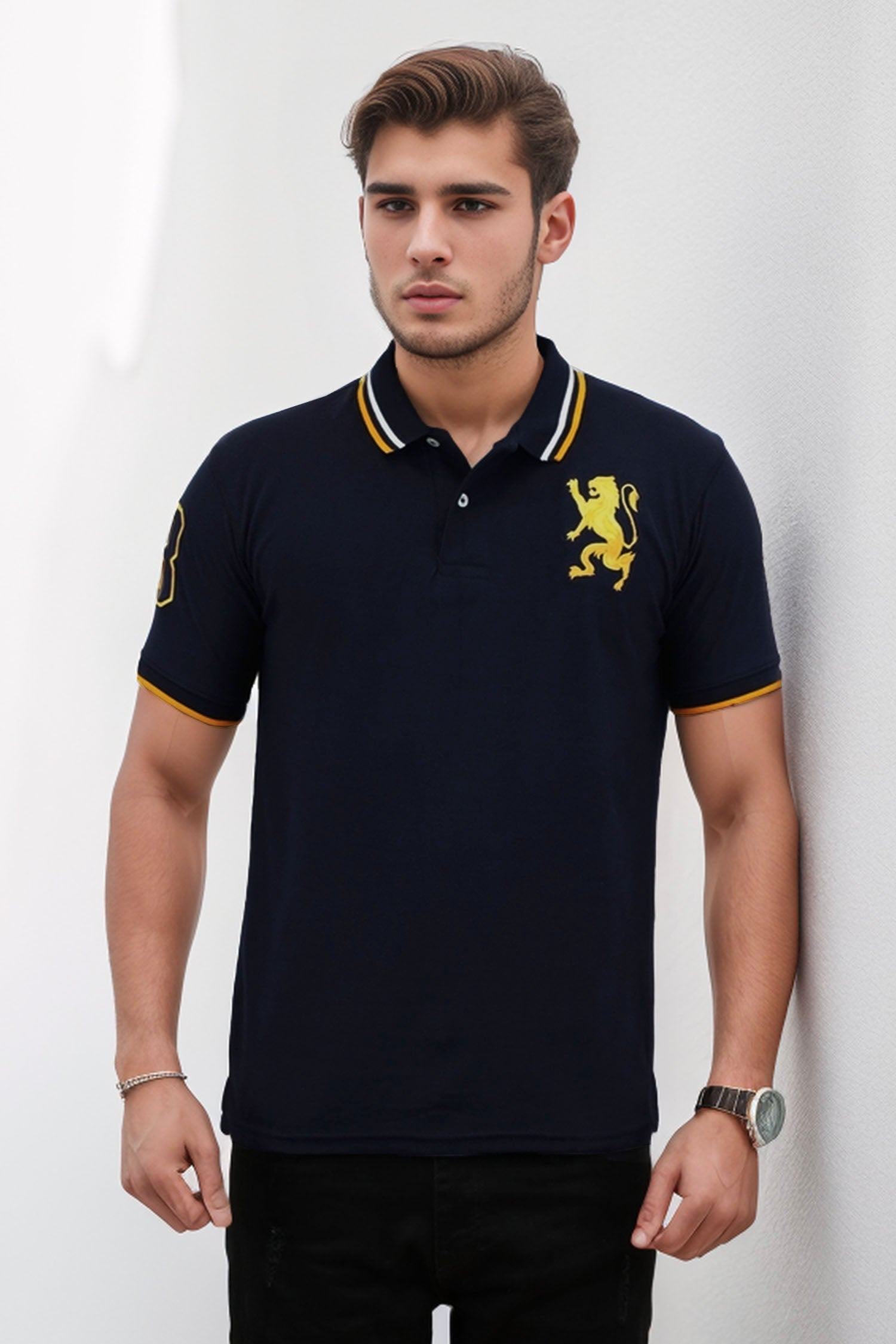 Giordno 3D Lion Striped Men's Polo Shirt