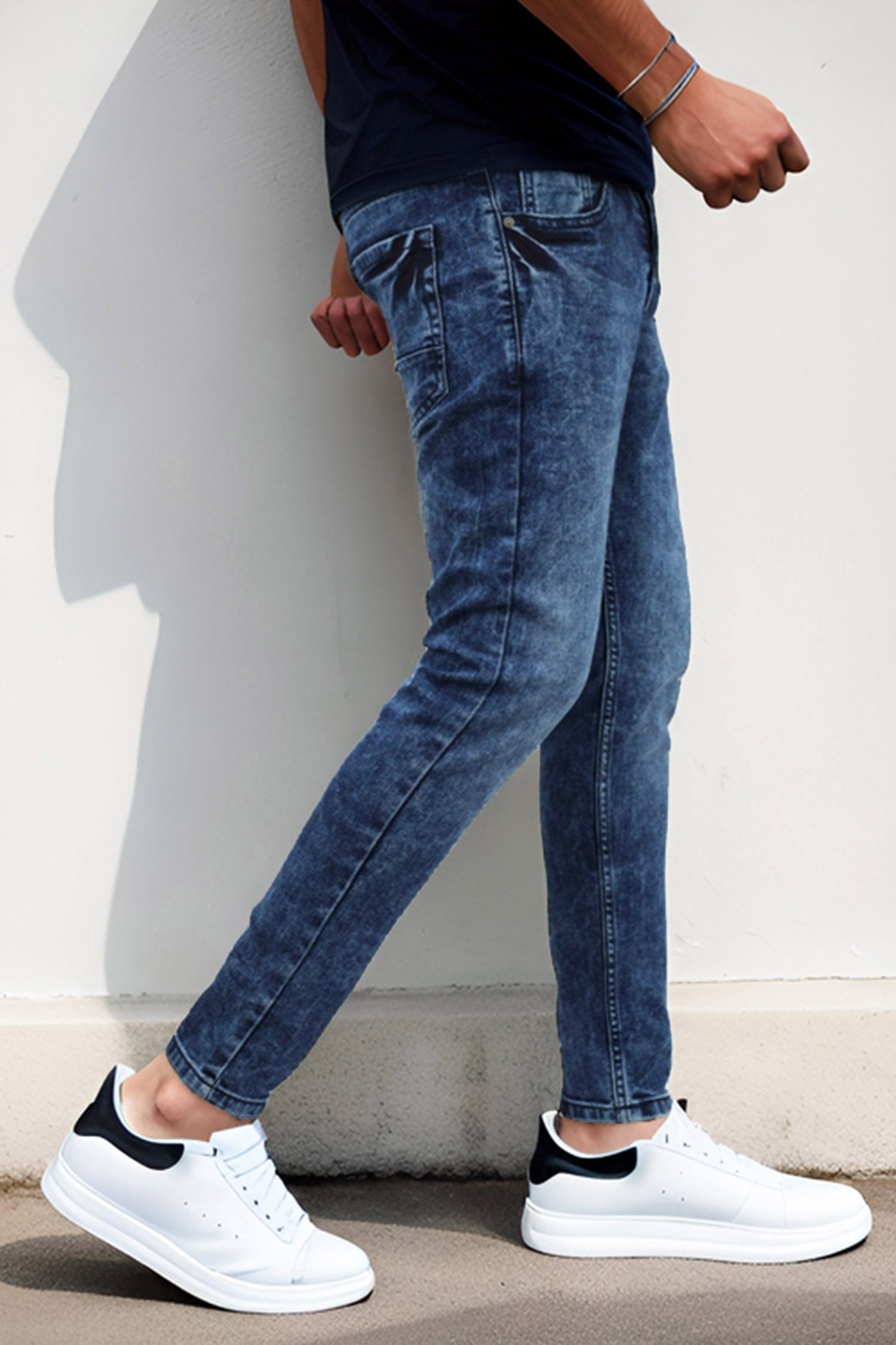 Faded Turbo Ankle Fit Jeans In Navy Blue