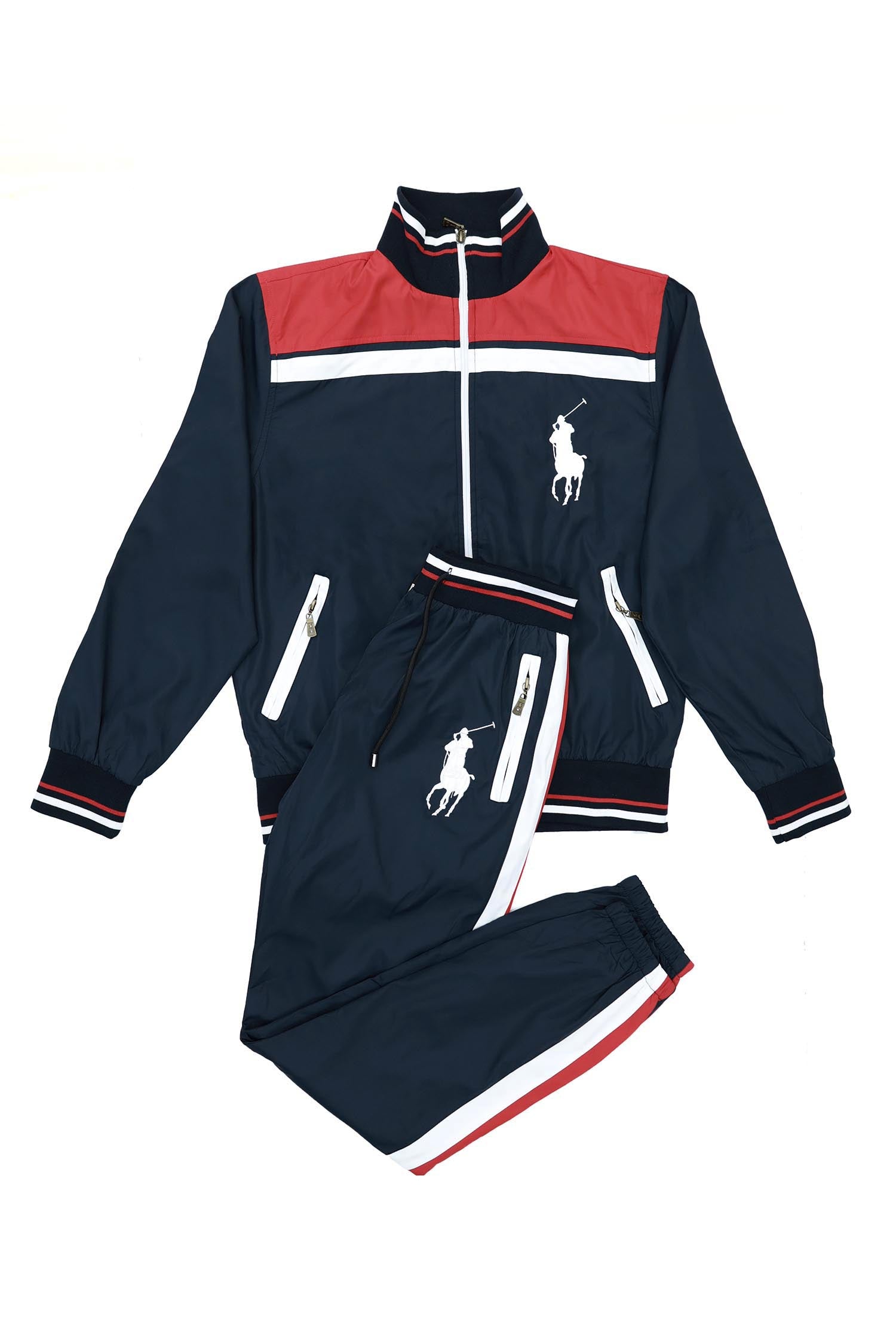 Polo Embroidered Logo Men Zipper Tracksuit In Navy Blue