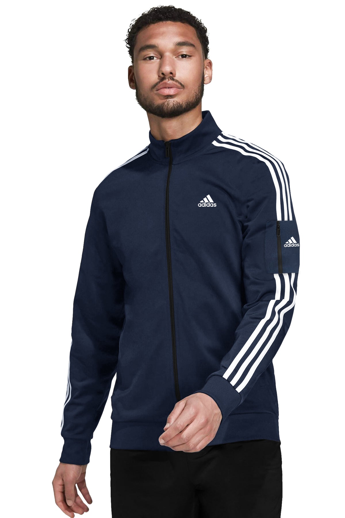 Adds Arm Pocket Style Men Zipper Upper In Navy Blue