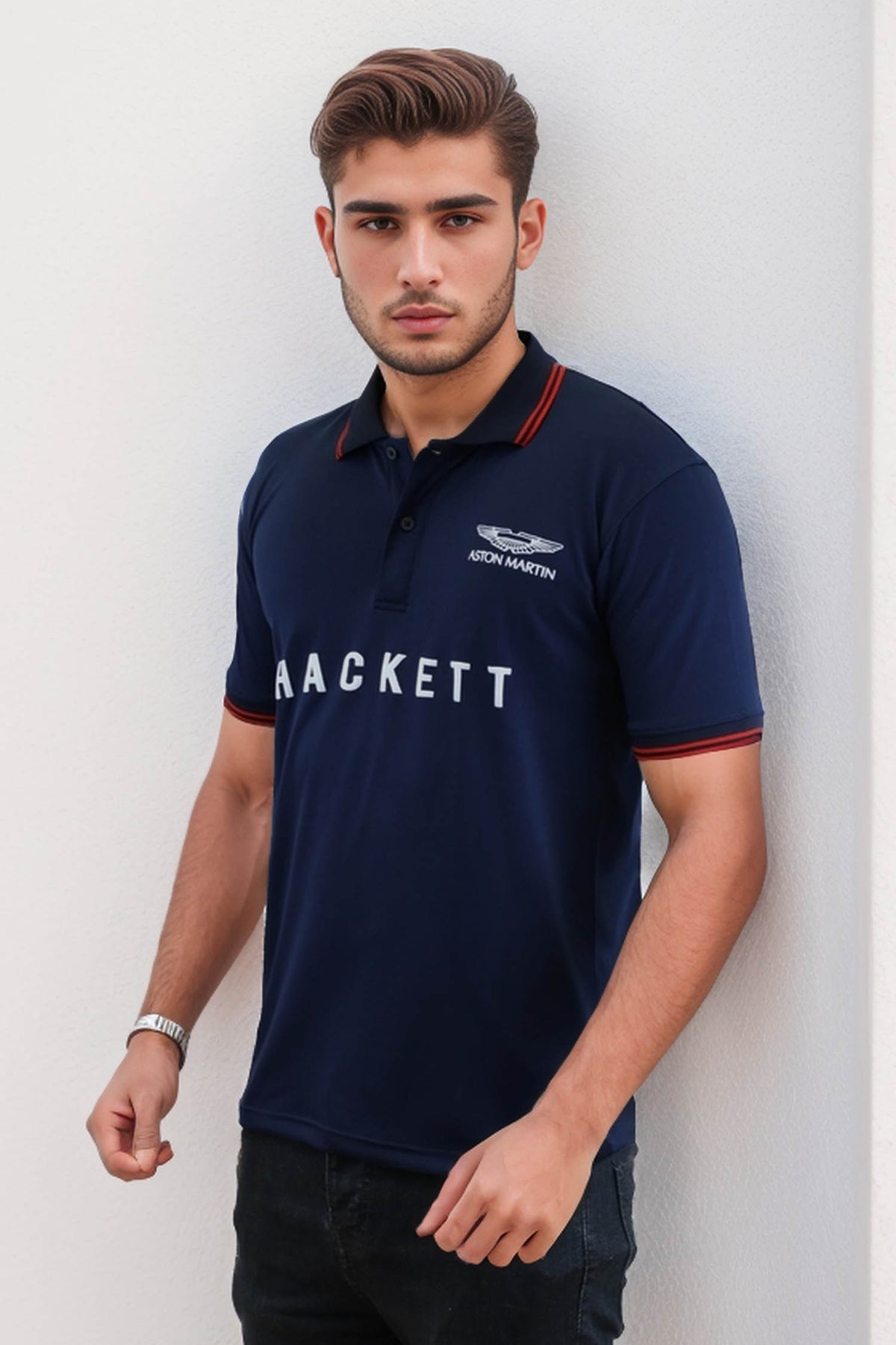 Hackt Aston Martin Racing Front Typography Men's Polo Shirt