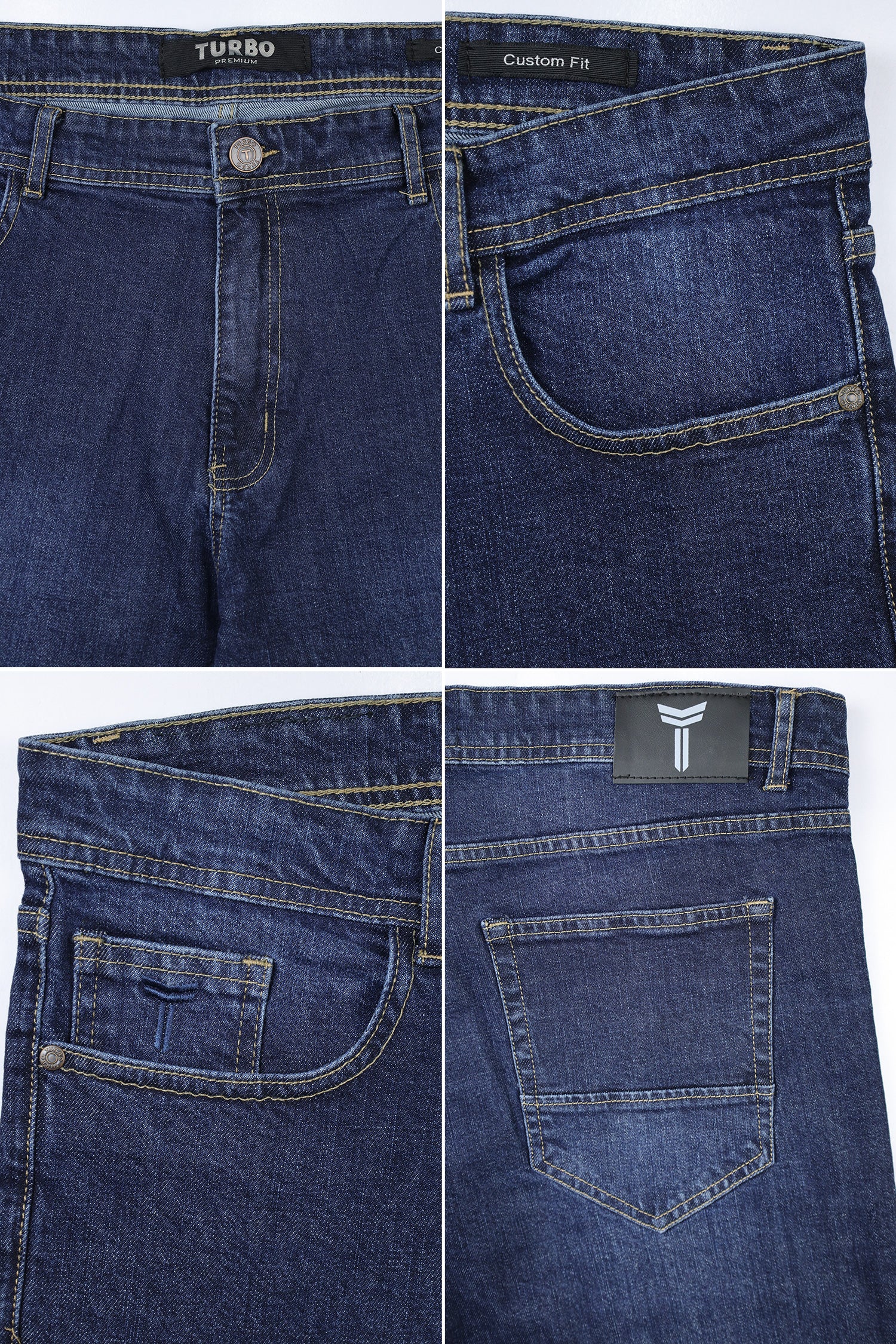 Big Size Modern Taper Ever-Flex Turbo Denim Jeans In Navy Blue