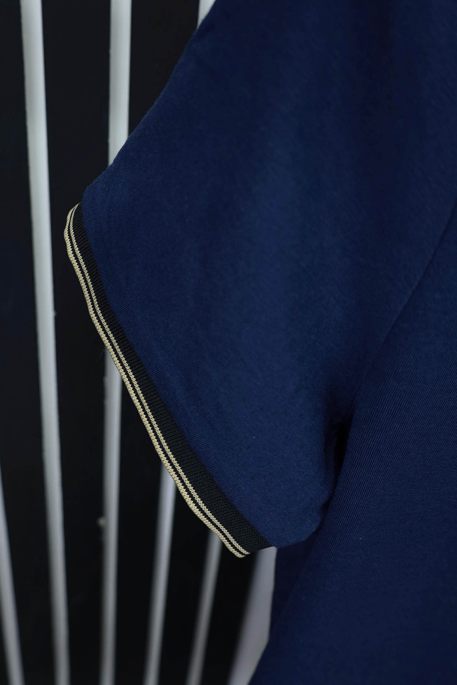 Two Tone Banded Collar And Sleeve Polo Shirt In Navy Blue