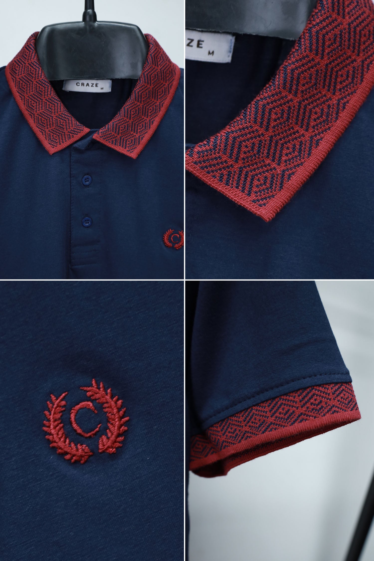 Craze Front Logo Design Cropped Collar Polo Shirt