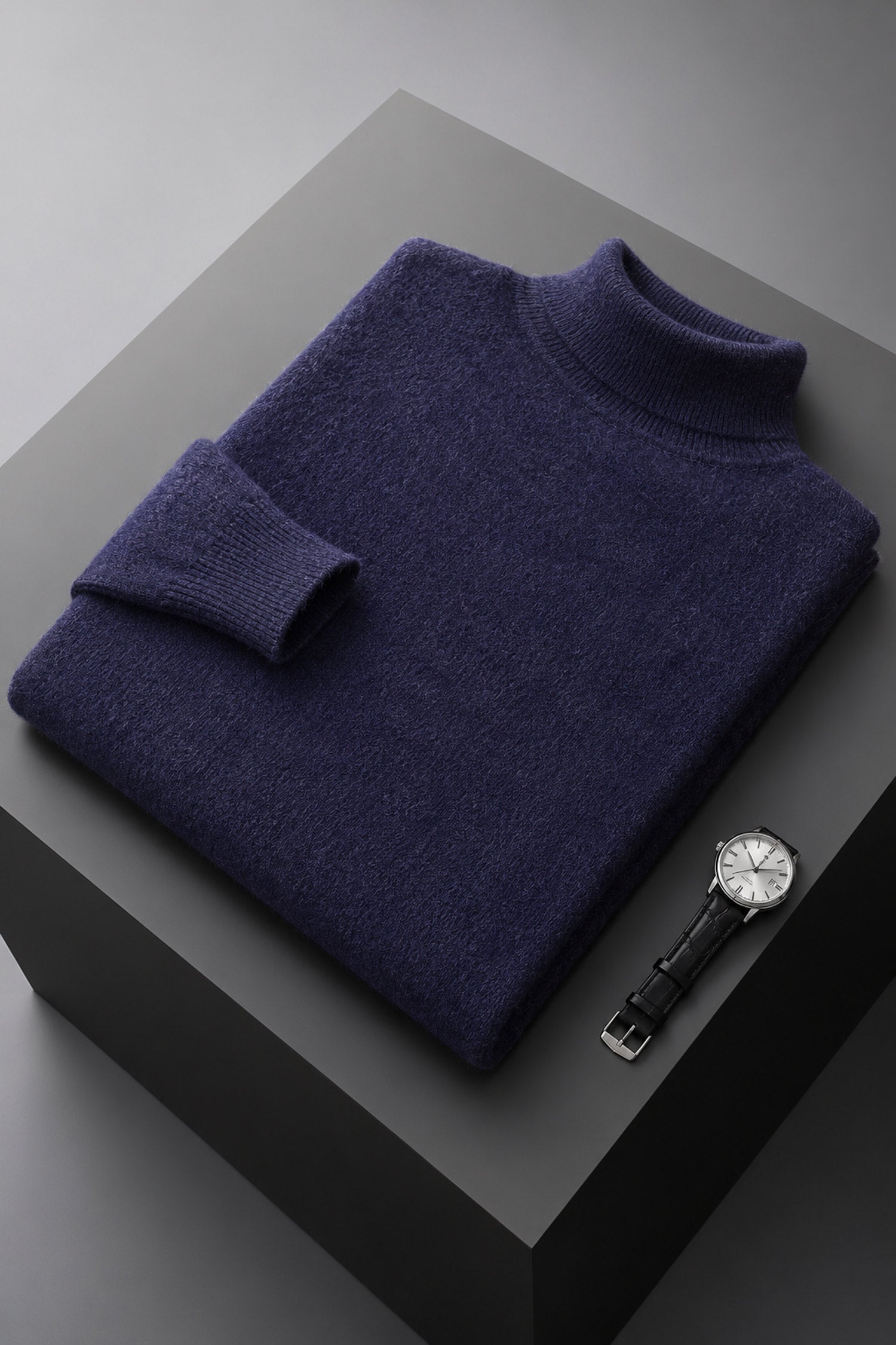 Turbo Extreme Rabbit Wool Turtleneck Pullover Imported High Neck In Navy Blue