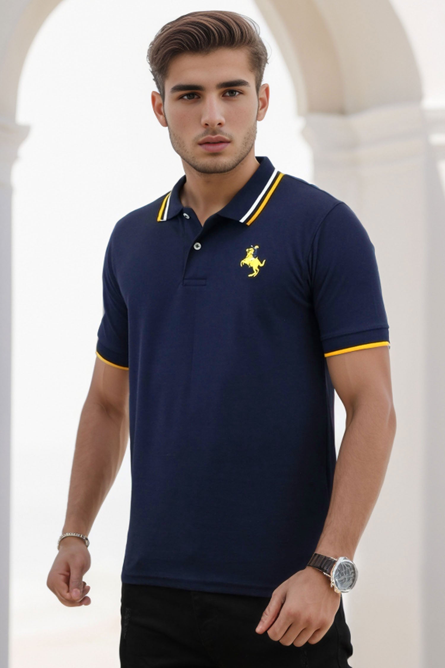 Giordno Collar Stripe Men's Polo Shirt