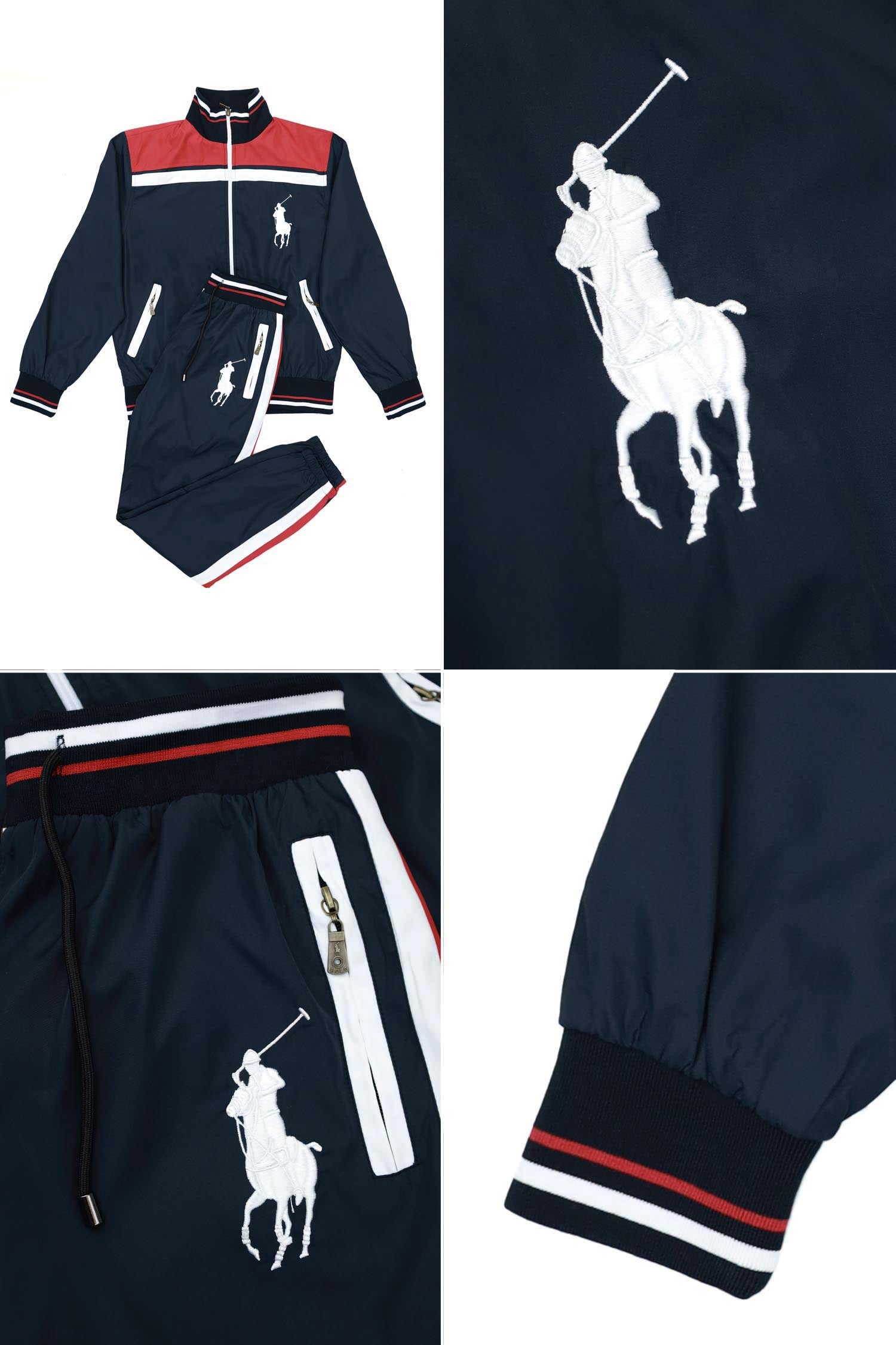 Polo Embroidered Logo Men Zipper Tracksuit In Navy Blue