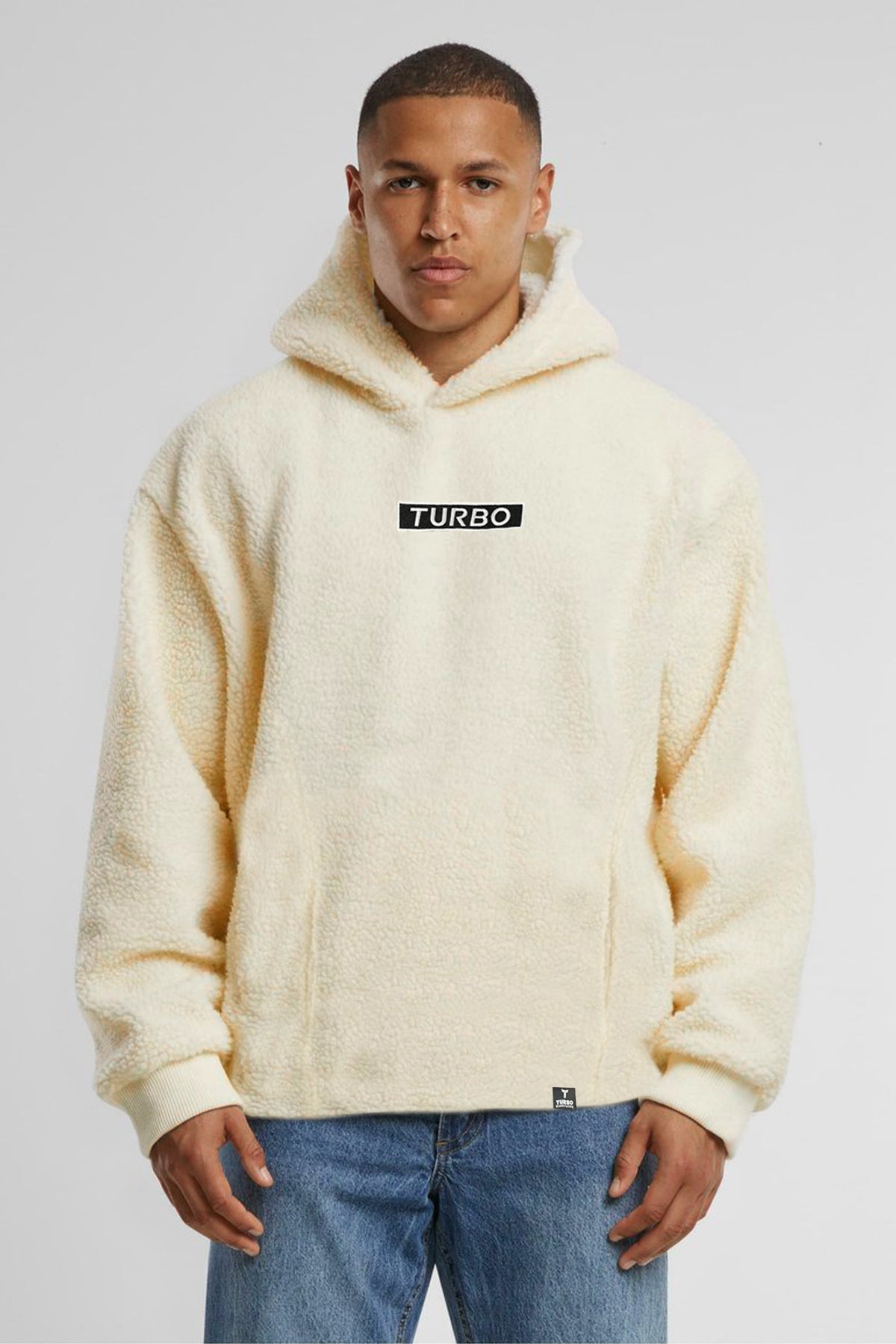 Turbo Cozy Imported Sherpa-Lined Hoodie In Beige