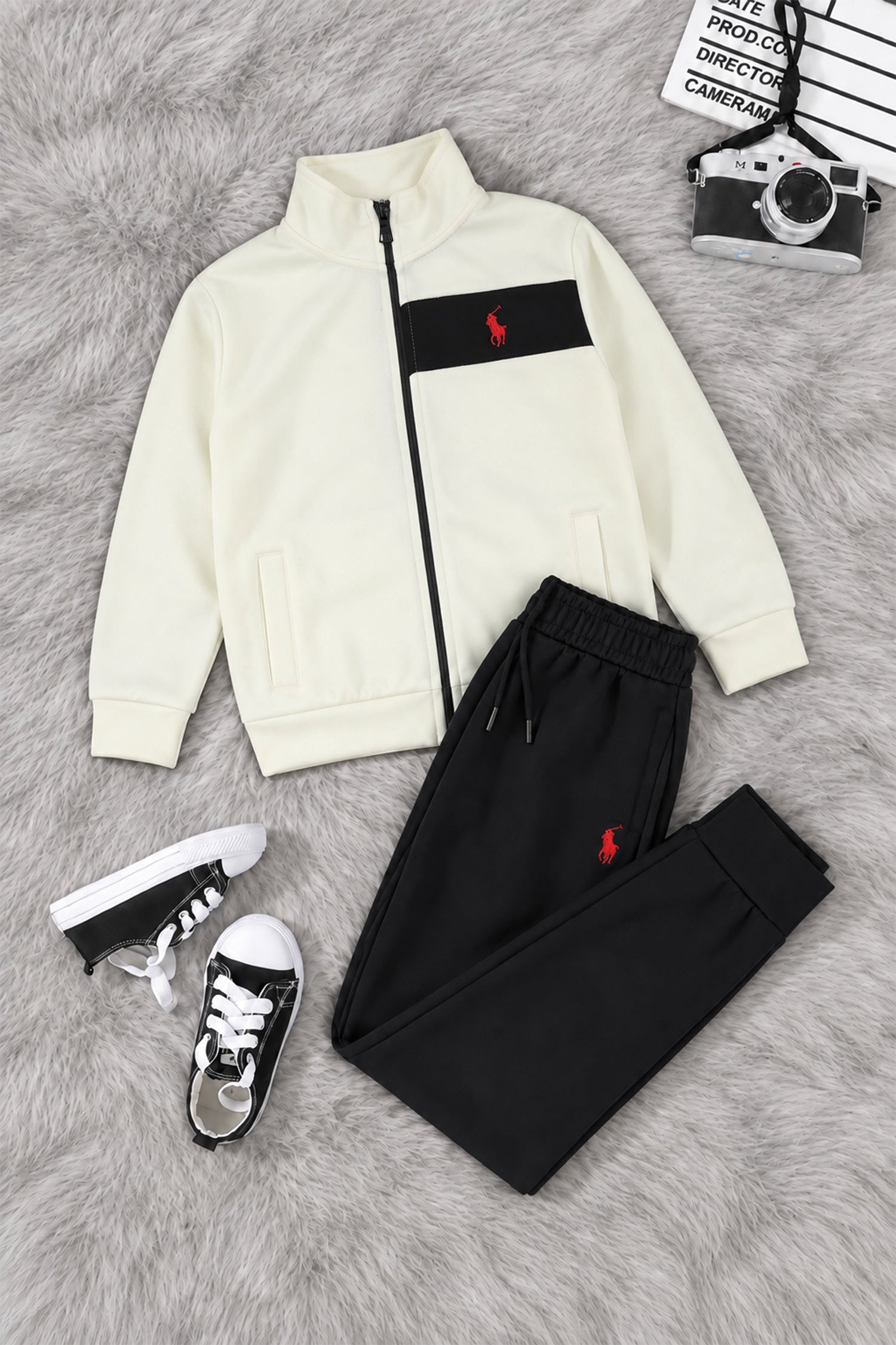 Polo Elite Motion Zipper Kid's Co-Ord Set In Off White