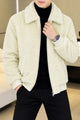 Turbo Cozy V-Texture Collared Imported Men's Fur Jacket In Off White