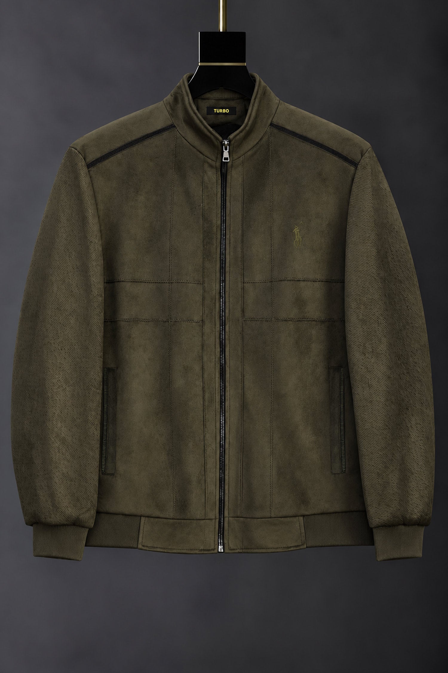 Turbo x Polo Pony Distressed Imported Men's Big Size Wool Jacket In Olive Green