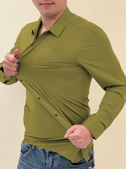 Self Texture Elastic Full Sleeve Casual Shirt In Olive