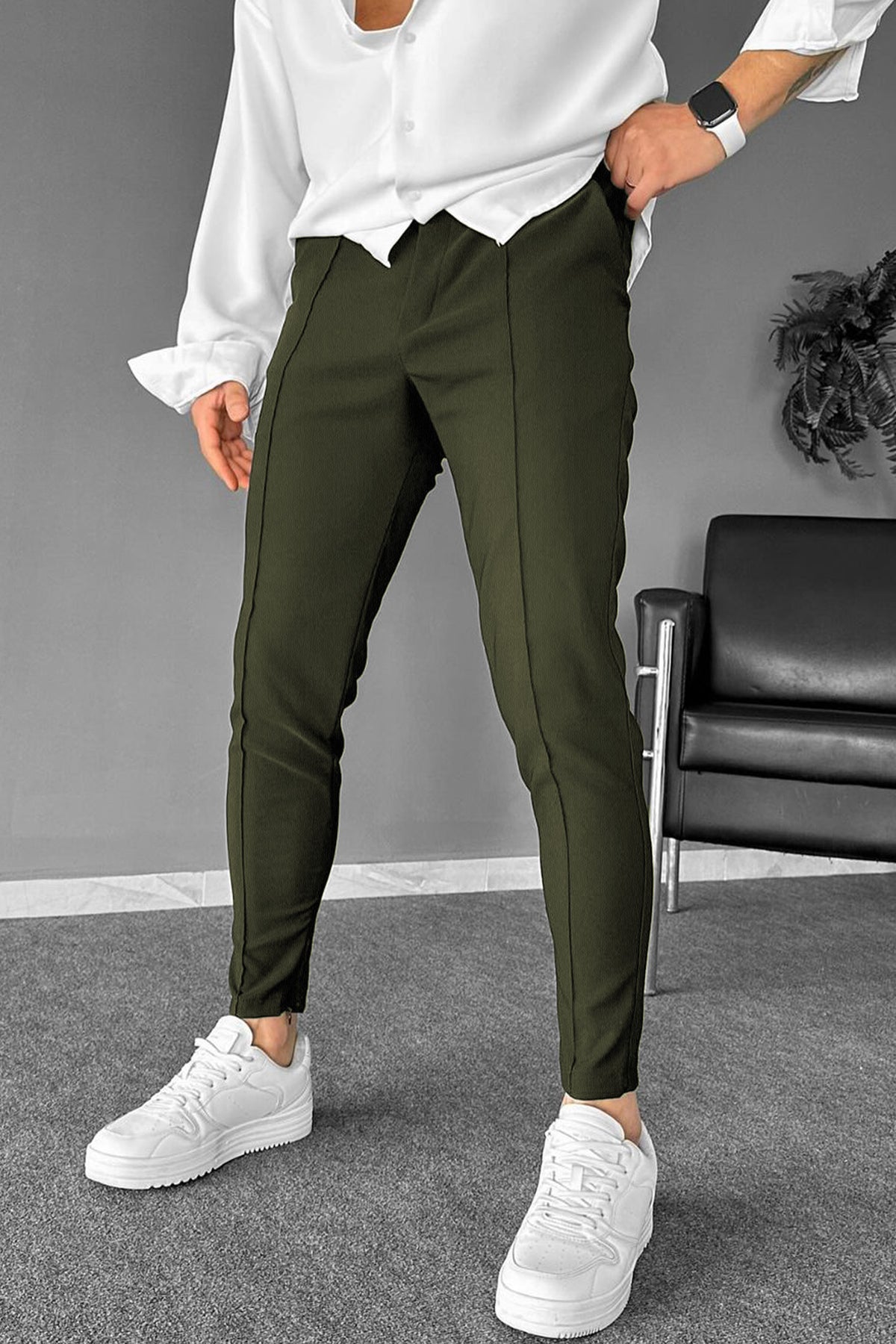 Turbo Fashion Smart Slim Fit Trouser In Olive