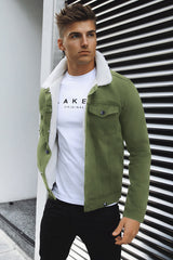 Turbo Full Fur Fleece Inside Warm Men Cotton Jacket In Olive Green