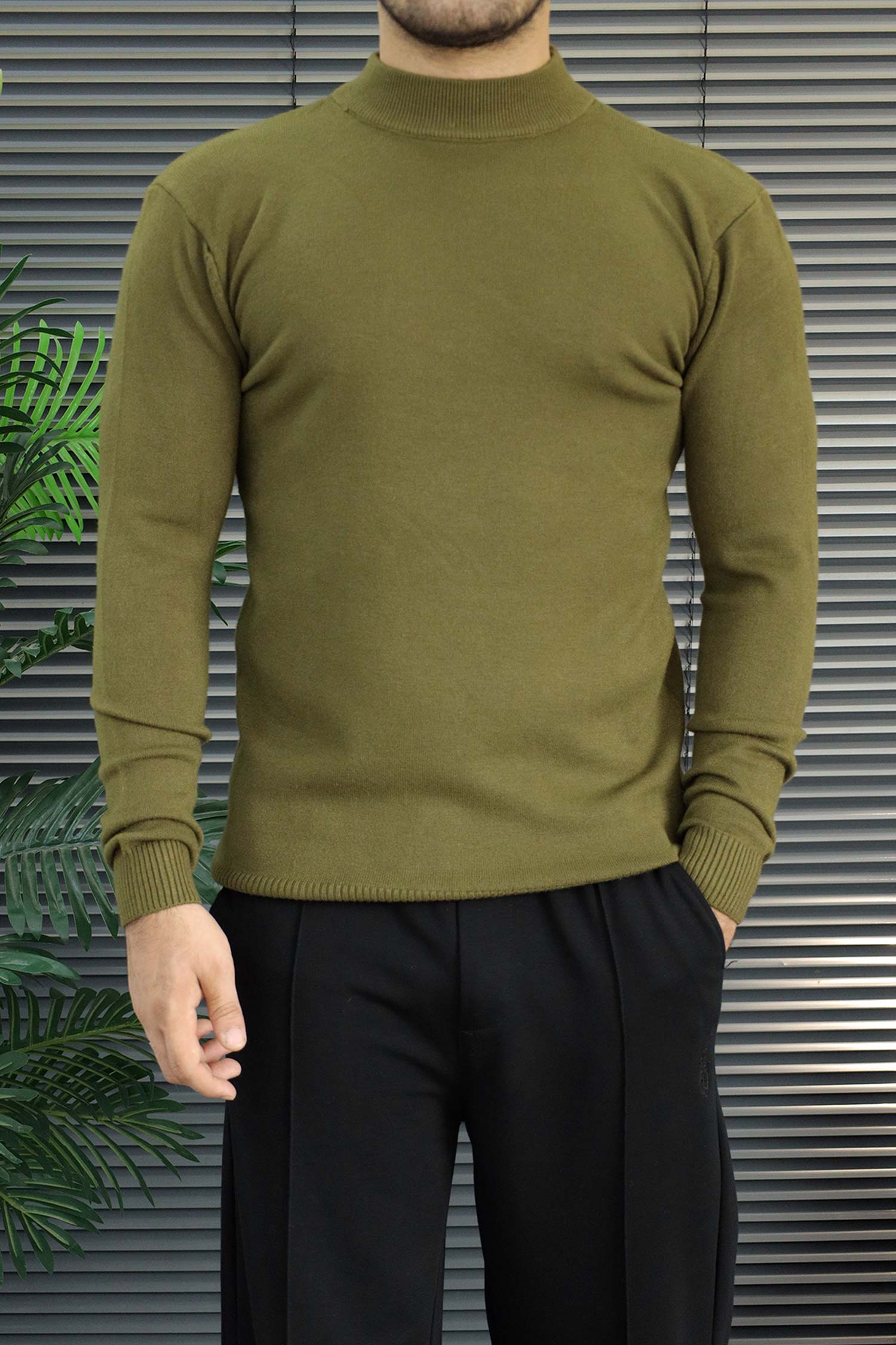 Turbo Warm Padding Imported Plain Mock Neck Men's Sweater