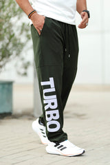 Turbo Bottom Writing SlimFit Imported Sportswear Trouser in Olive