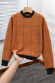 Lcste Windowpane Pattern Imported Men's Sweater In Orange