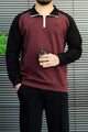 Polo Color-Block Quarter Zip Imported Mock Neck Men's Sweatshirt In Plum