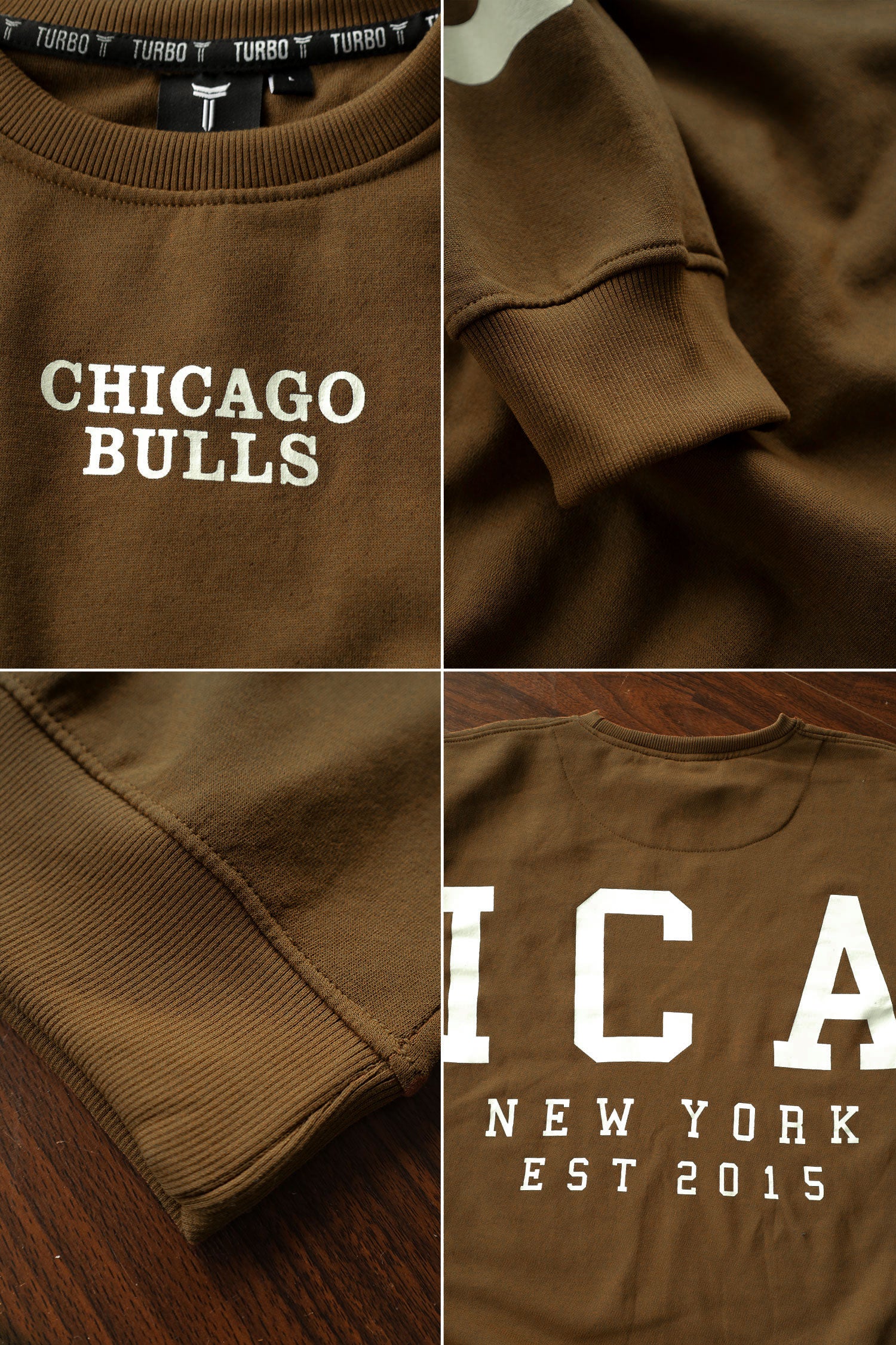 Chcago NY Crew Neck Full Sleeves Men's Sweatshirt In Dark Brown