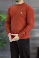 Lro Piana Designer Textured Imported Round Neck Men's Sweater In Red Brick