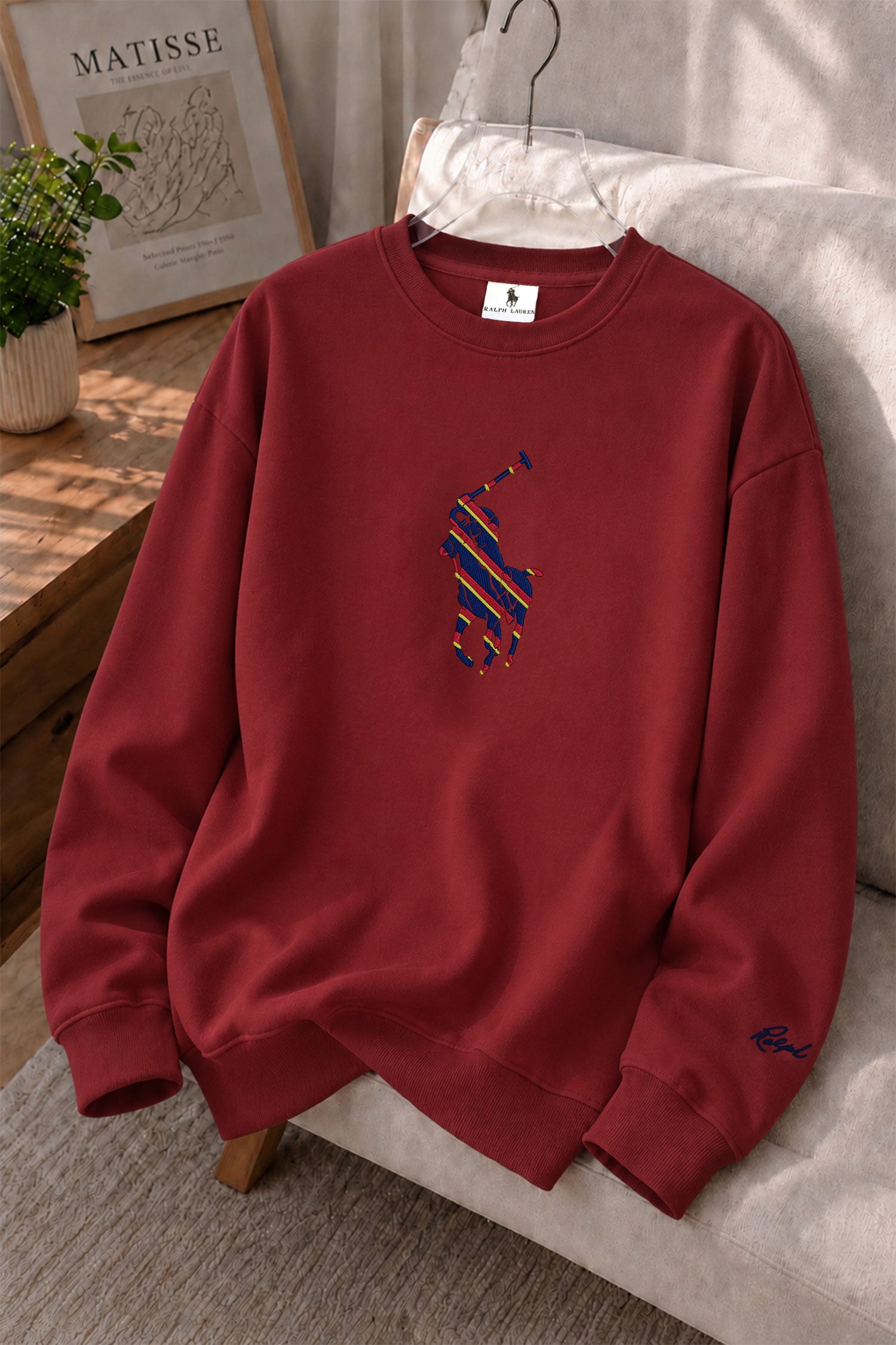 Plo Rph Lren Heritage Round Neck Men's Sweatshirt In Maroon