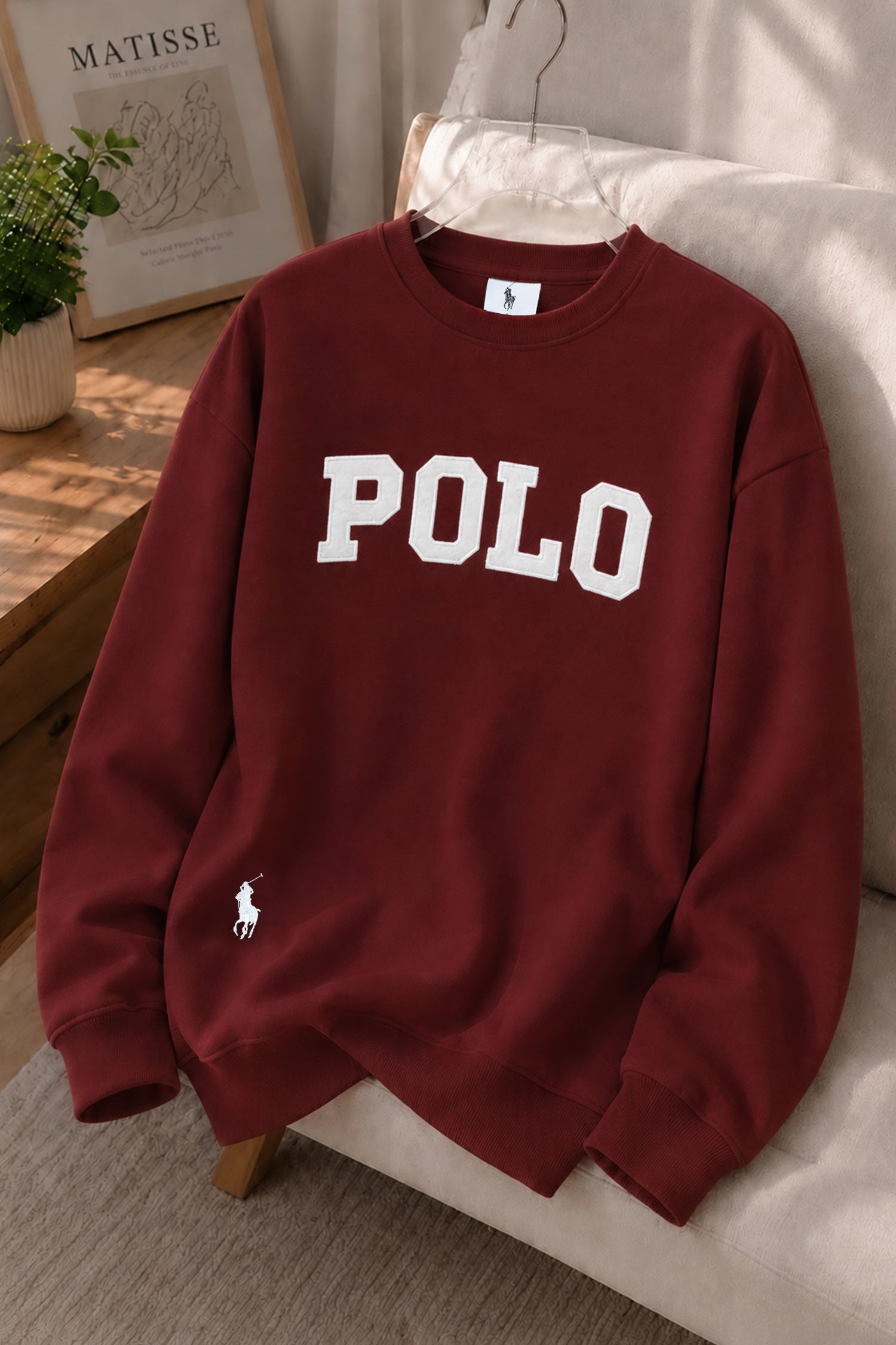 Polo Pony Basic Round Neck Men's Sweatshirt In Maroon