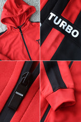 Turbo Hood Style Panel Men Zipper Tracksuit In Red