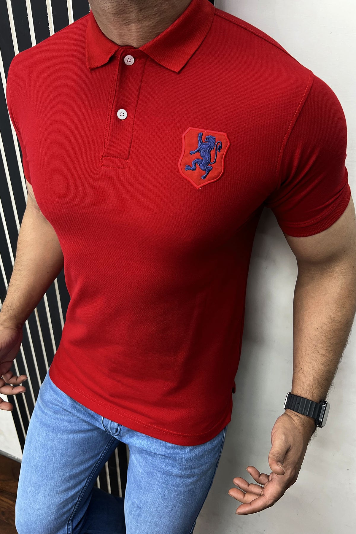 Embroided Polo Shirt With Girdano Logo In Red