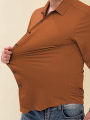 Self Texture Elastic Full Sleeve Casual Shirt In Rust