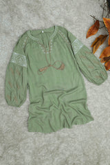 Embroidered Design Puff Sleeve Turkish Imported Top